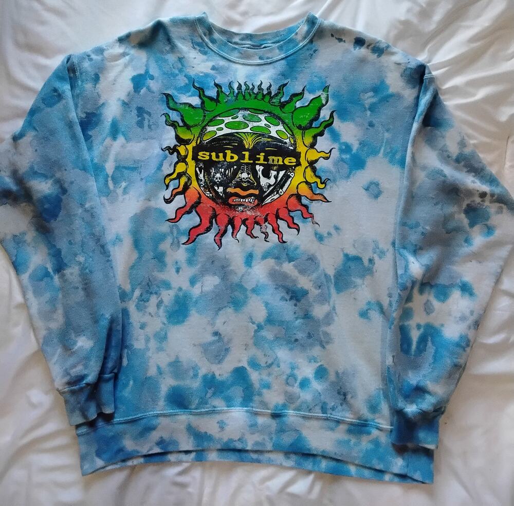 Sublime Graphic Sweatshirt Large Blue Tie Dye Distressed Band Crewneck